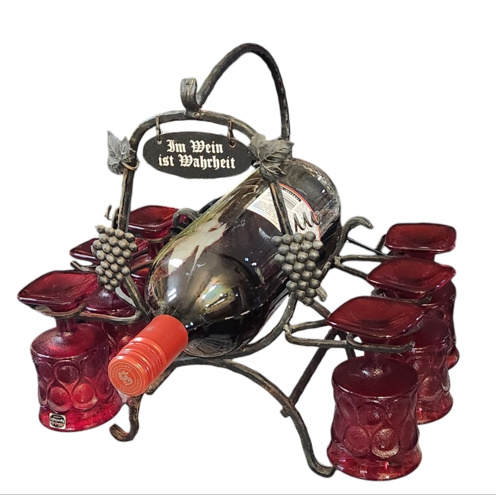 German Wrought Iron Wine Bottle Stem Glass Holder